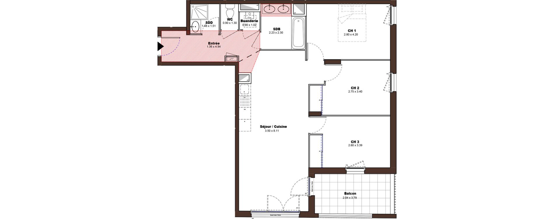 Appartement T4 de 76,49 m2 &agrave; D&eacute;cines-Charpieu Centre