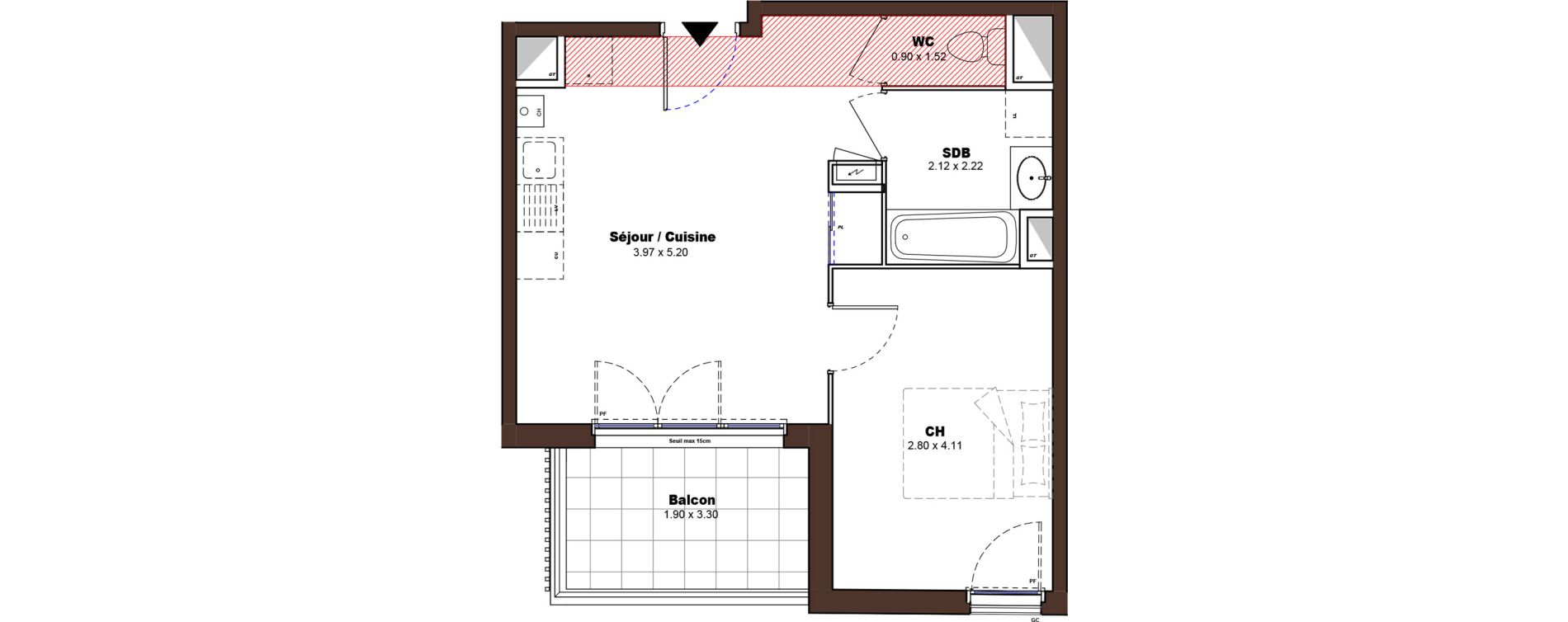 Appartement T2 de 38,50 m2 &agrave; D&eacute;cines-Charpieu Centre