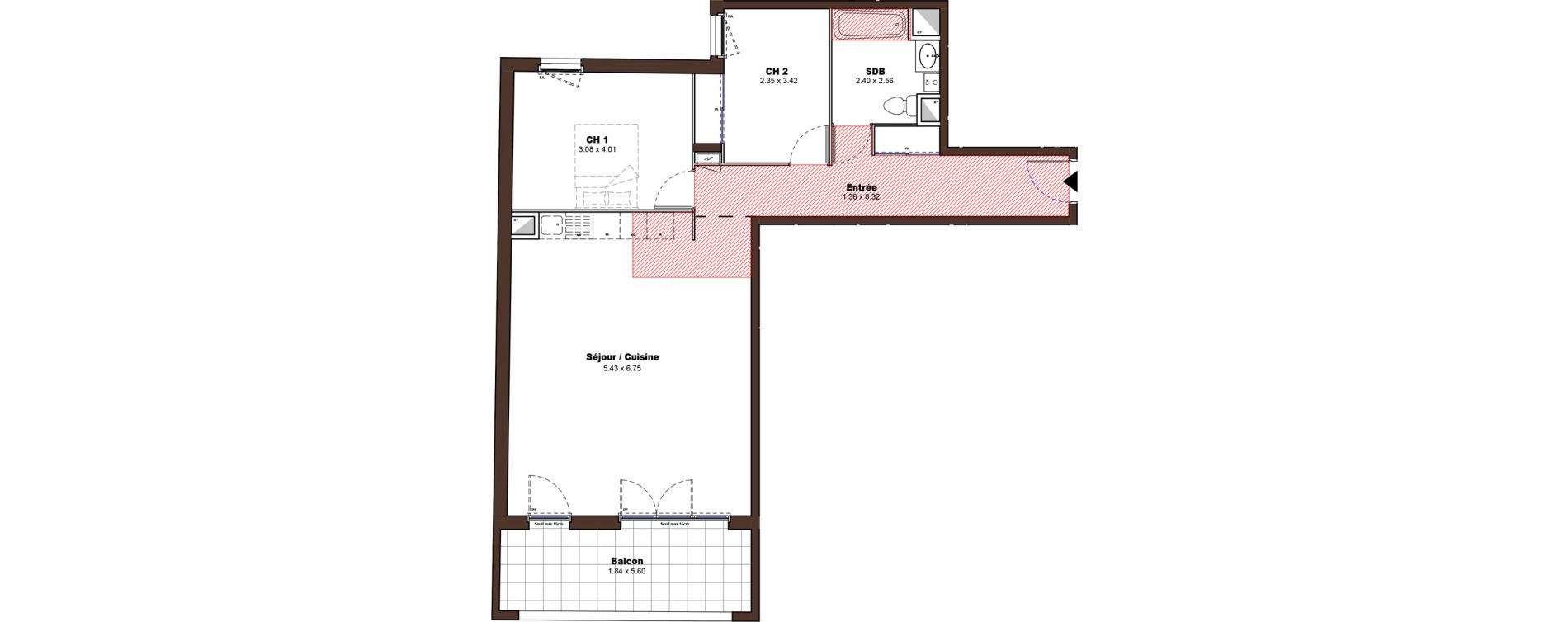 Appartement T3 de 74,45 m2 &agrave; D&eacute;cines-Charpieu Centre