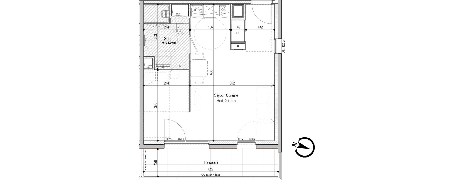 Appartement T1 meubl&eacute; de 36,80 m2 &agrave; D&eacute;cines-Charpieu Centre