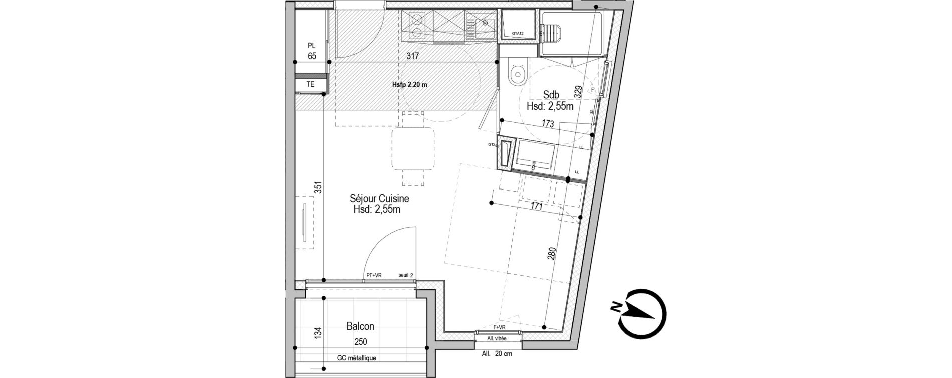Appartement T1 meubl&eacute; de 29,79 m2 &agrave; D&eacute;cines-Charpieu Centre