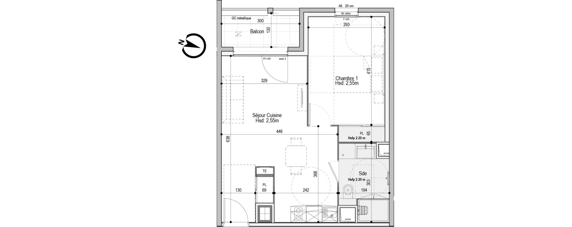 Appartement T2 meubl&eacute; de 42,79 m2 &agrave; D&eacute;cines-Charpieu Centre