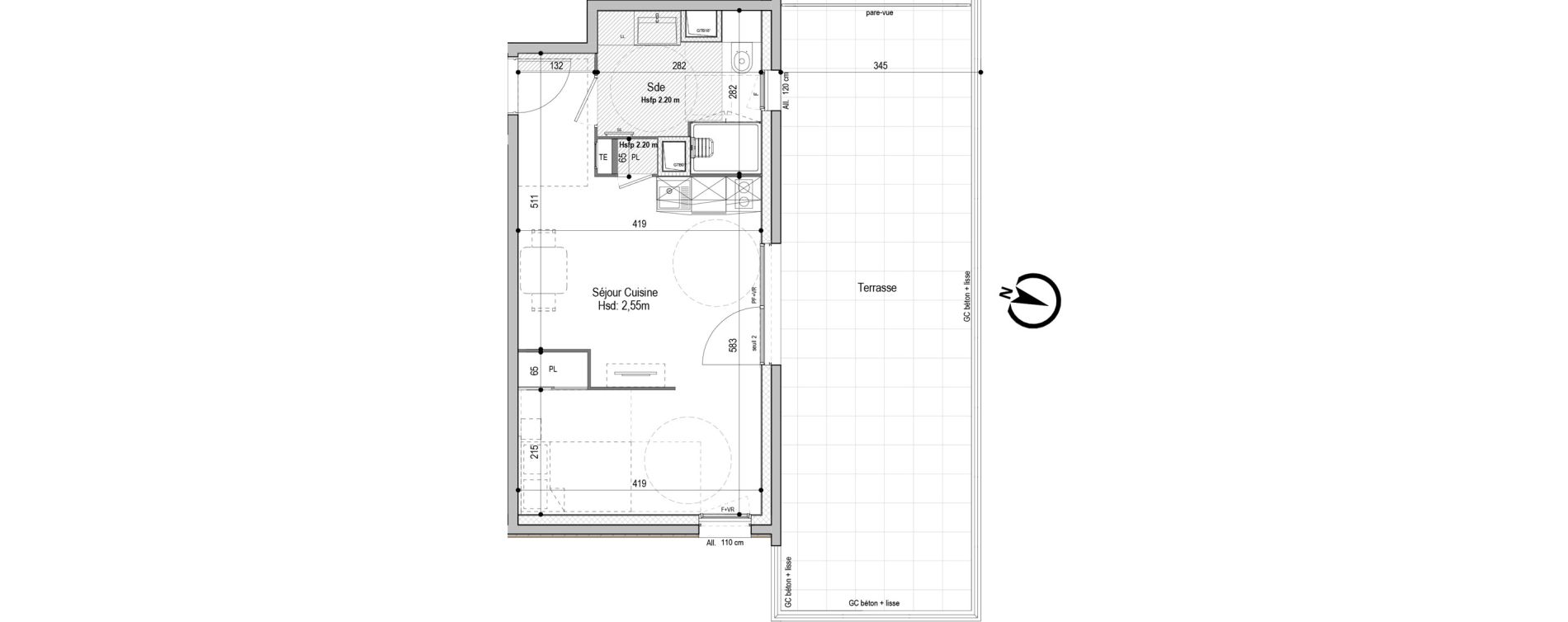 Appartement T1 bis meubl&eacute; de 33,95 m2 &agrave; D&eacute;cines-Charpieu Centre
