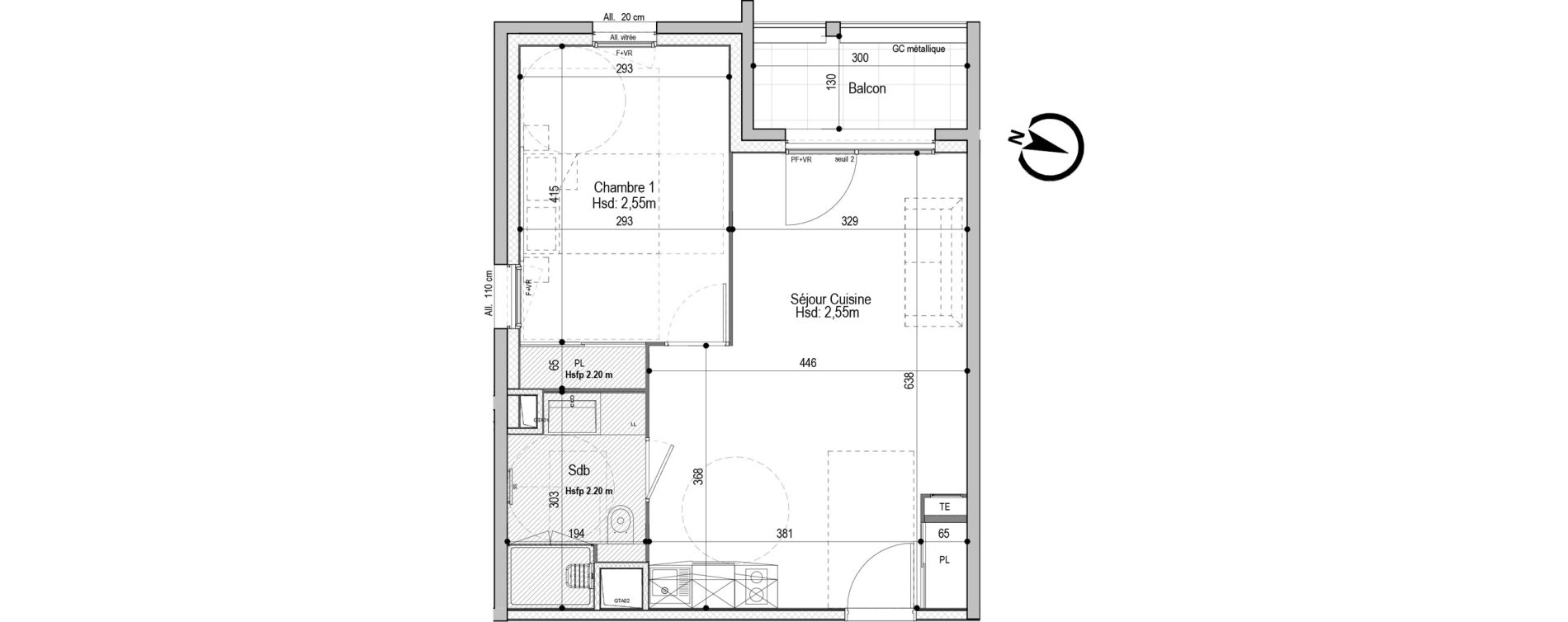 Appartement T2 meubl&eacute; de 43,42 m2 &agrave; D&eacute;cines-Charpieu Centre