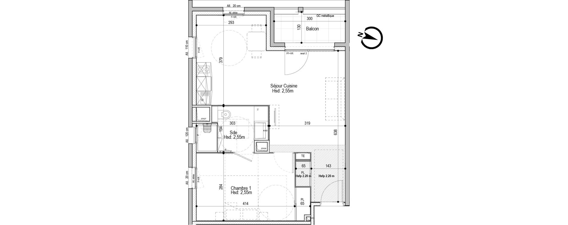 Appartement T2 meubl&eacute; de 46,47 m2 &agrave; D&eacute;cines-Charpieu Centre