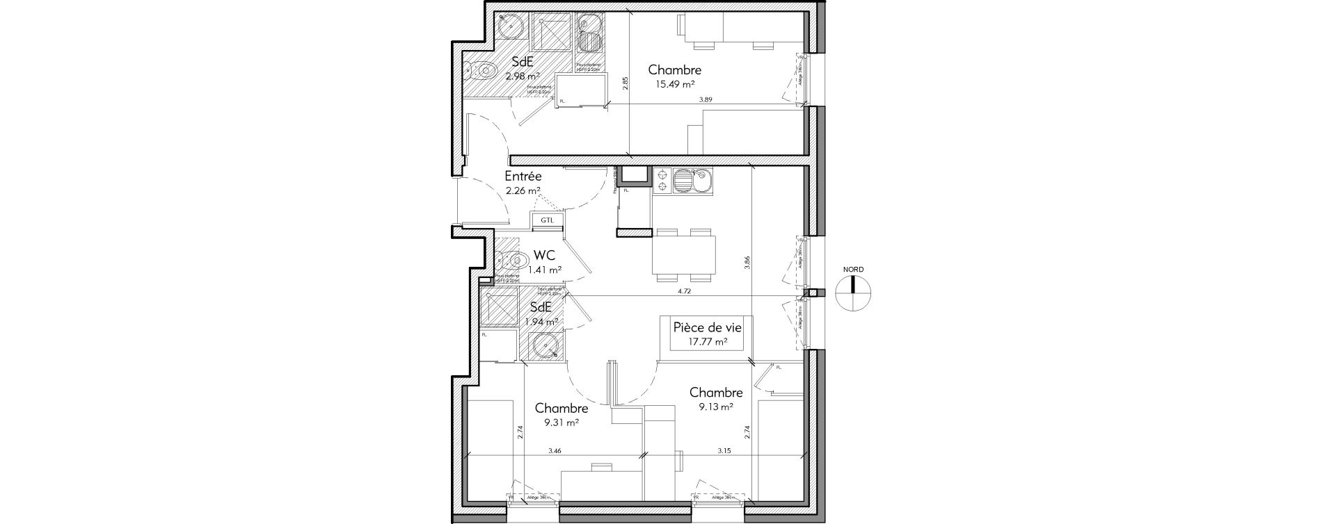 Appartement T4 de 60,28 m2 &agrave; &Eacute;cully Centre