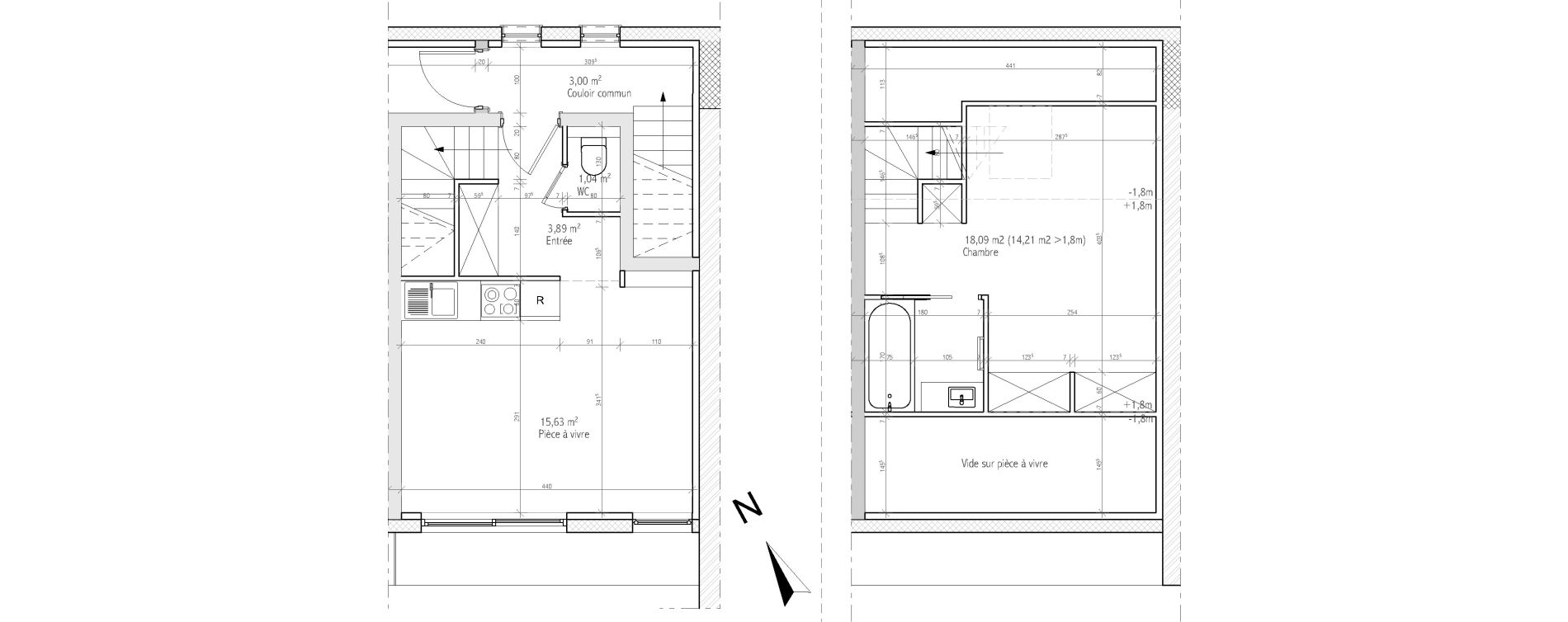 Duplex T2 de 38,65 m2 &agrave; &Eacute;cully Centre