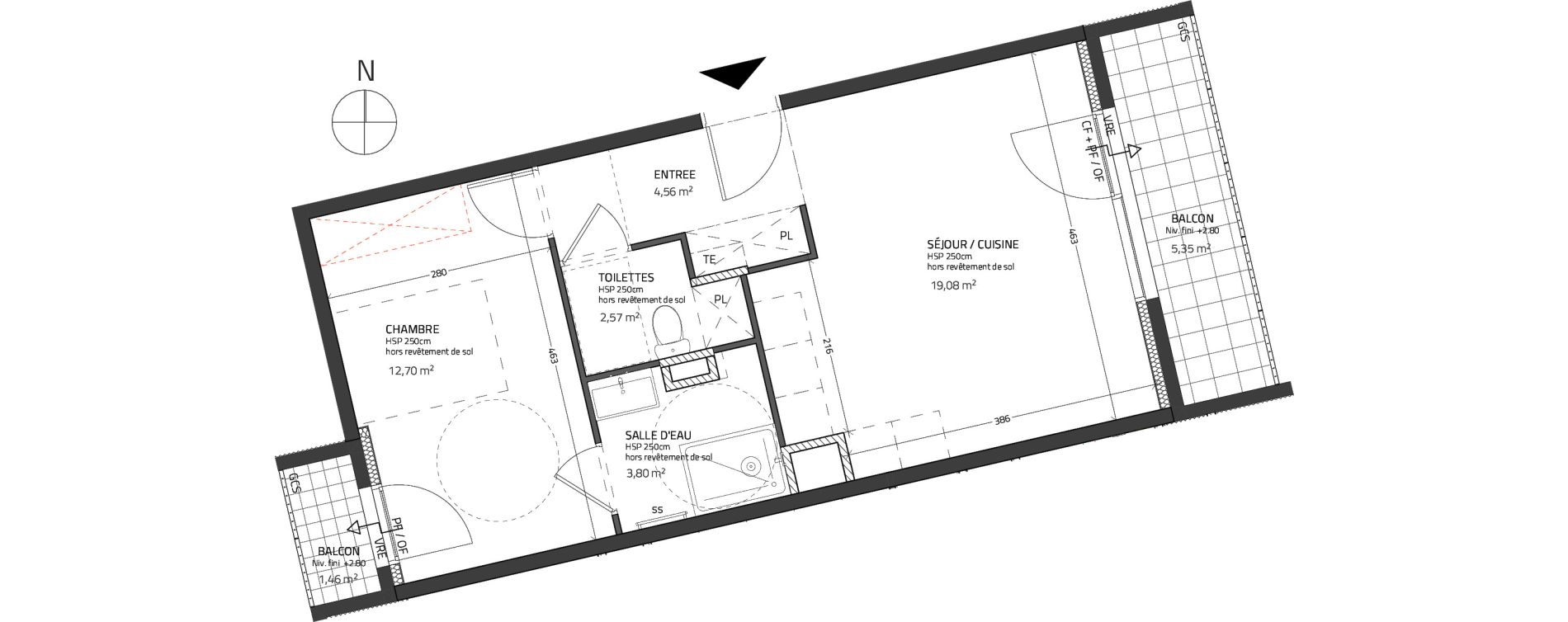 Appartement T2 de 42,71 m2 &agrave; &Eacute;cully Vianney