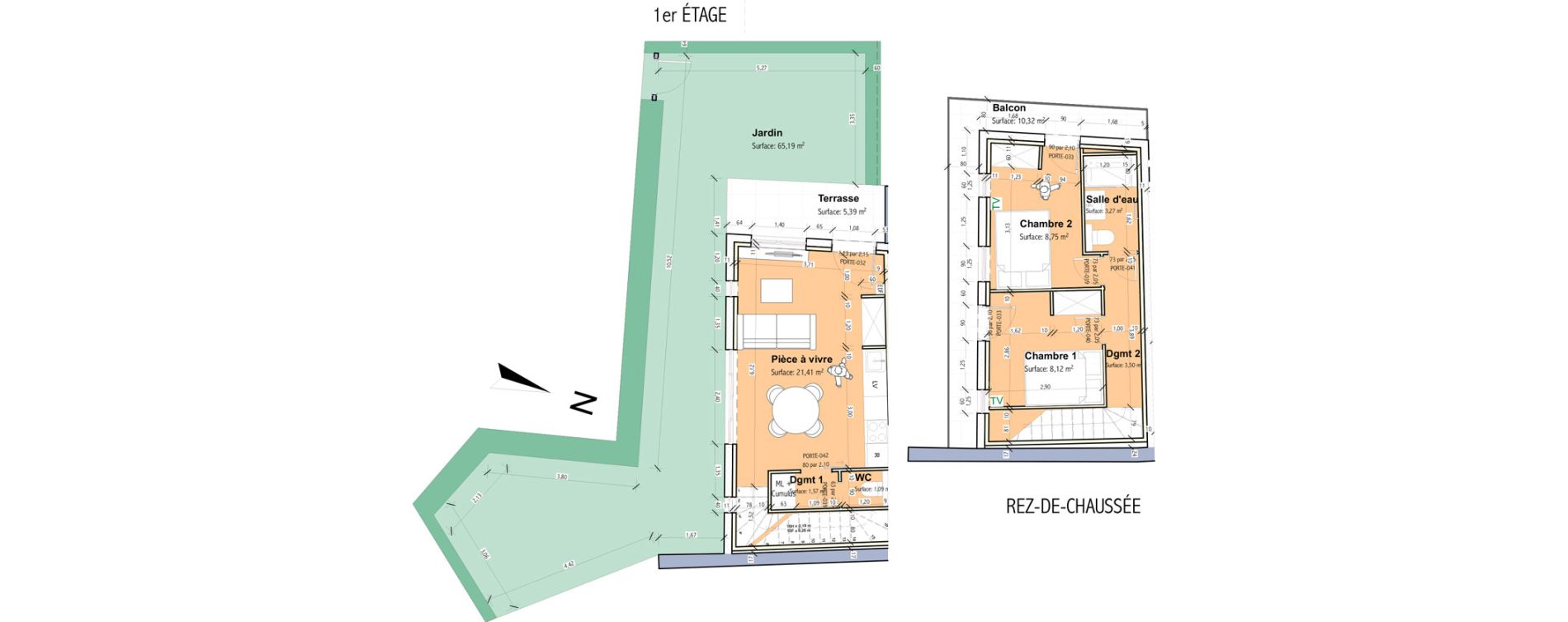 Duplex T3 de 47,71 m2 &agrave; &Eacute;cully Le p&eacute;rollier