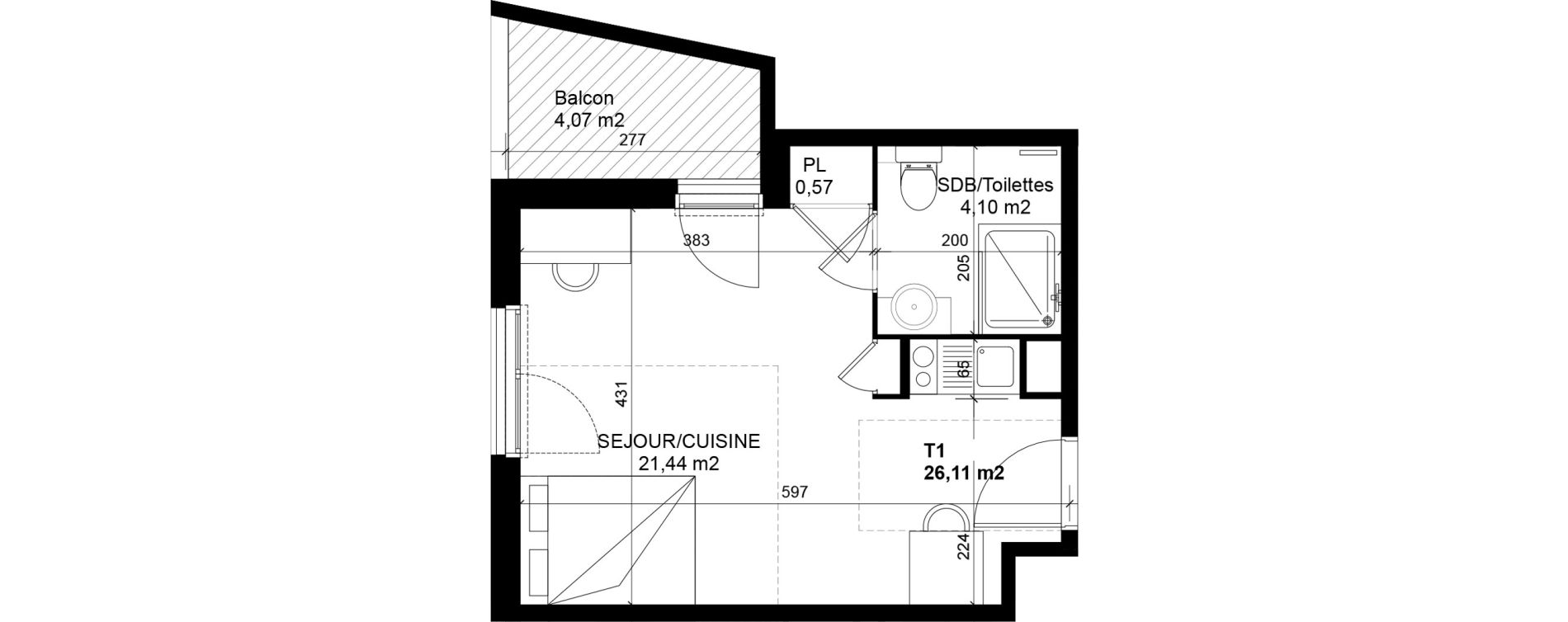 Appartement T1 de 26,11 m2 &agrave; Feyzin Les razes