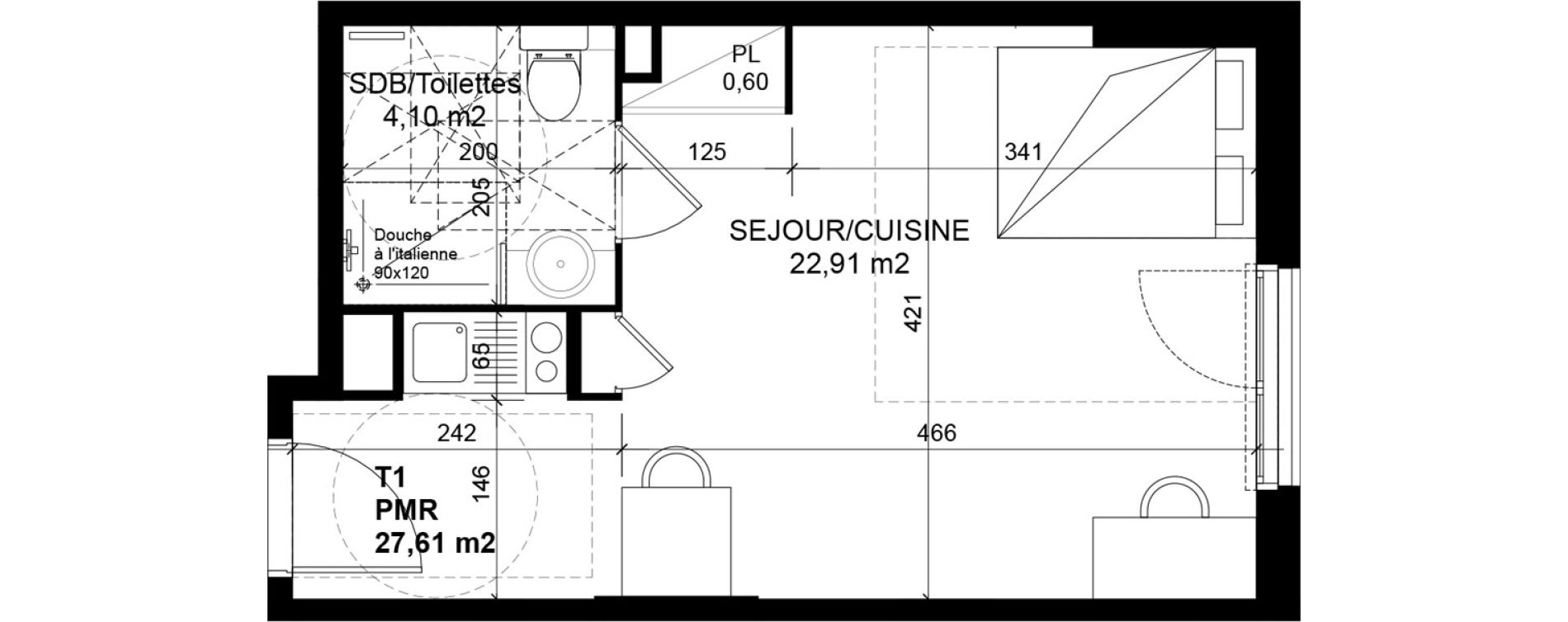 Appartement T1 de 27,61 m2 &agrave; Feyzin Les razes