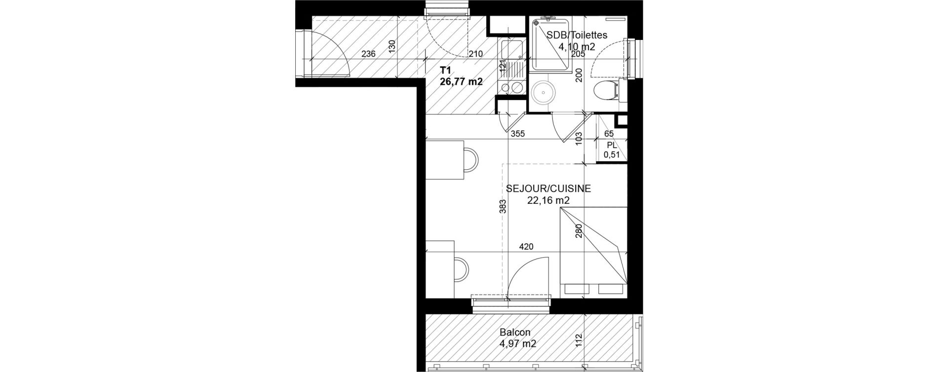 Appartement T1 de 26,77 m2 &agrave; Feyzin Les razes