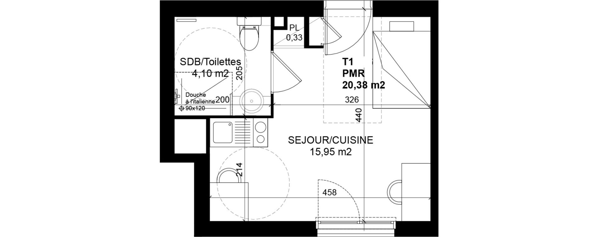 Appartement T1 de 20,38 m2 &agrave; Feyzin Les razes