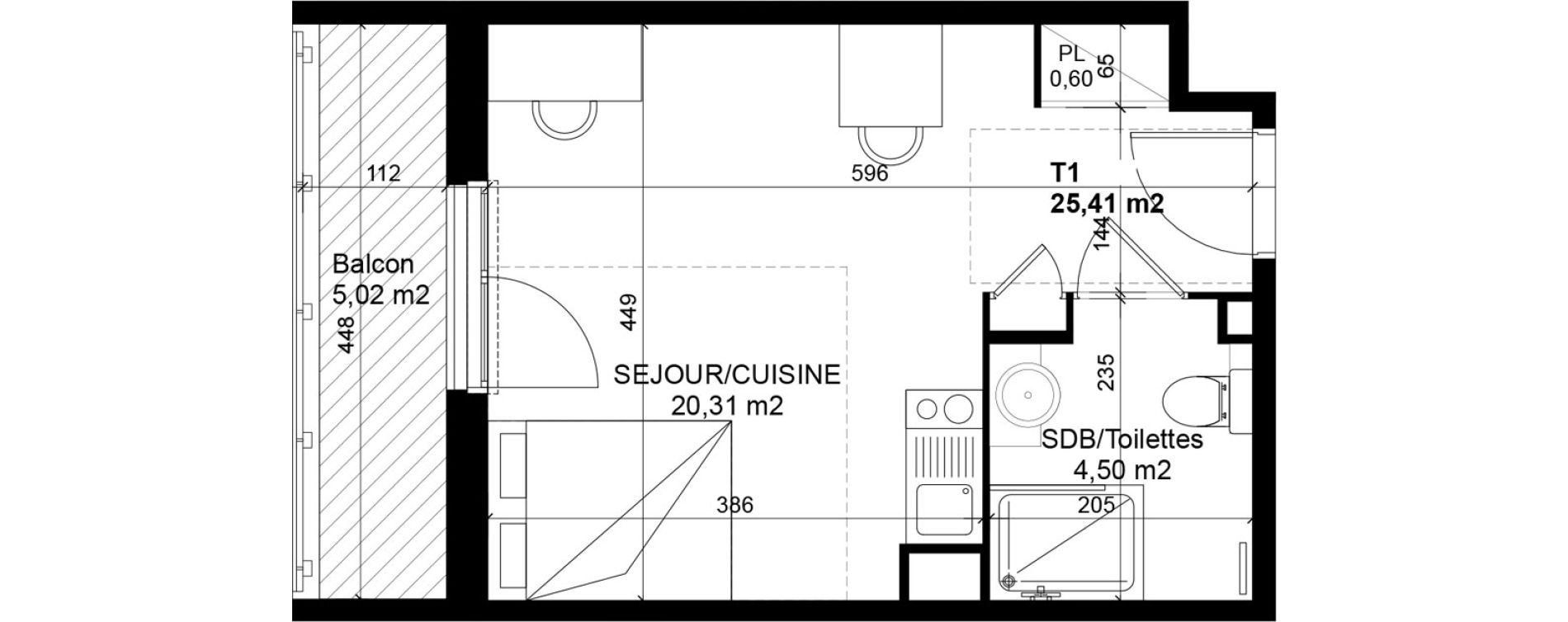 Appartement T1 de 25,41 m2 &agrave; Feyzin Les razes