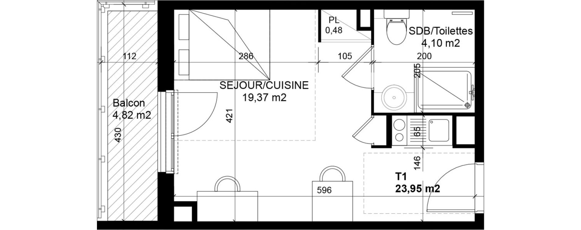 Appartement T1 de 23,95 m2 &agrave; Feyzin Les razes