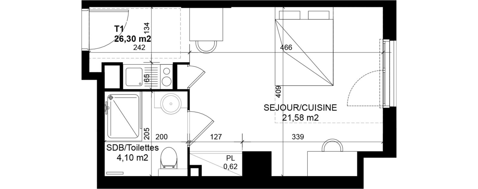 Appartement T1 de 26,30 m2 &agrave; Feyzin Les razes