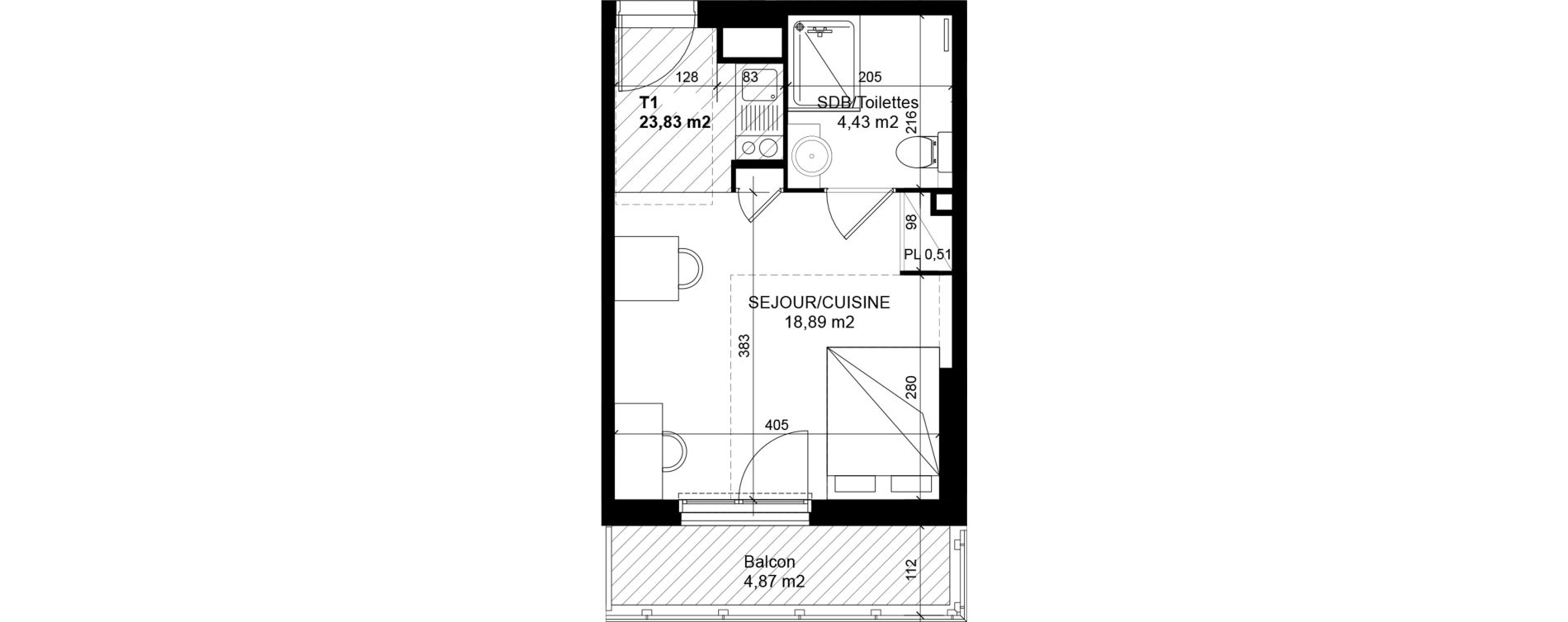Appartement T1 de 23,83 m2 &agrave; Feyzin Les razes