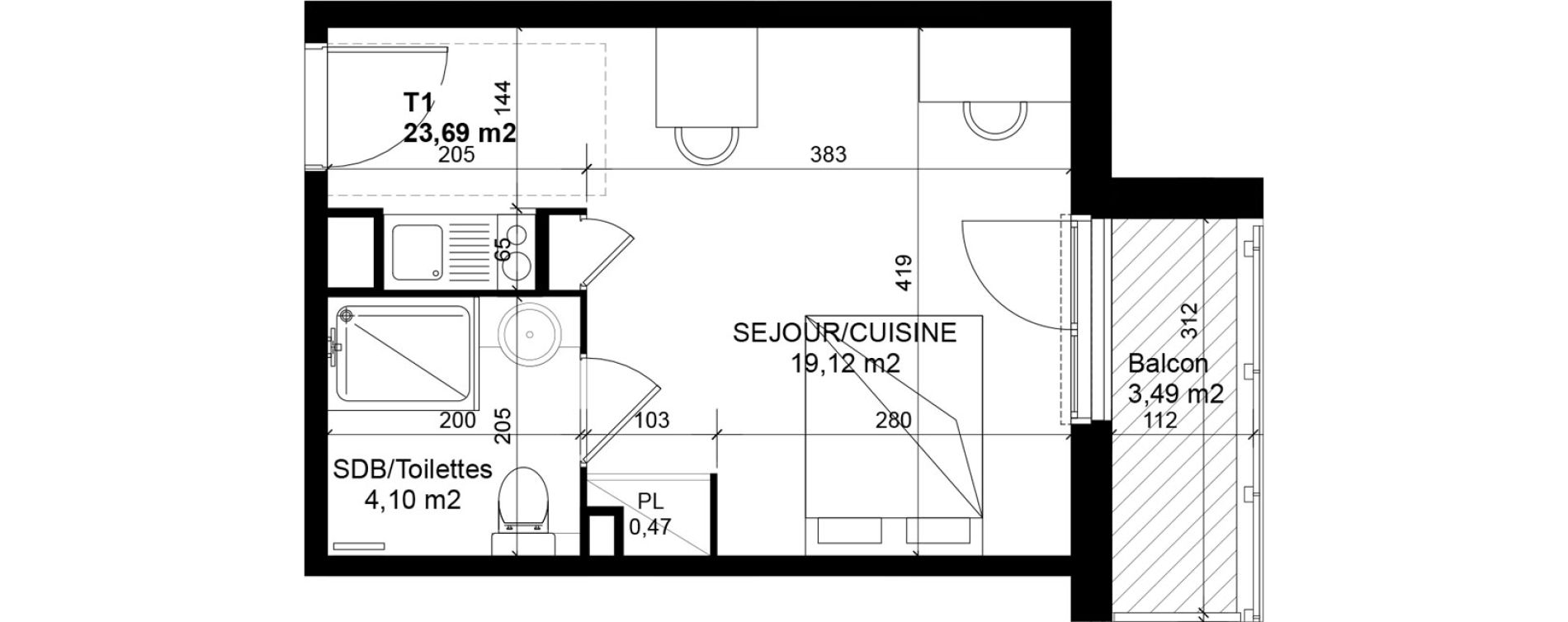 Appartement T1 de 23,69 m2 &agrave; Feyzin Les razes