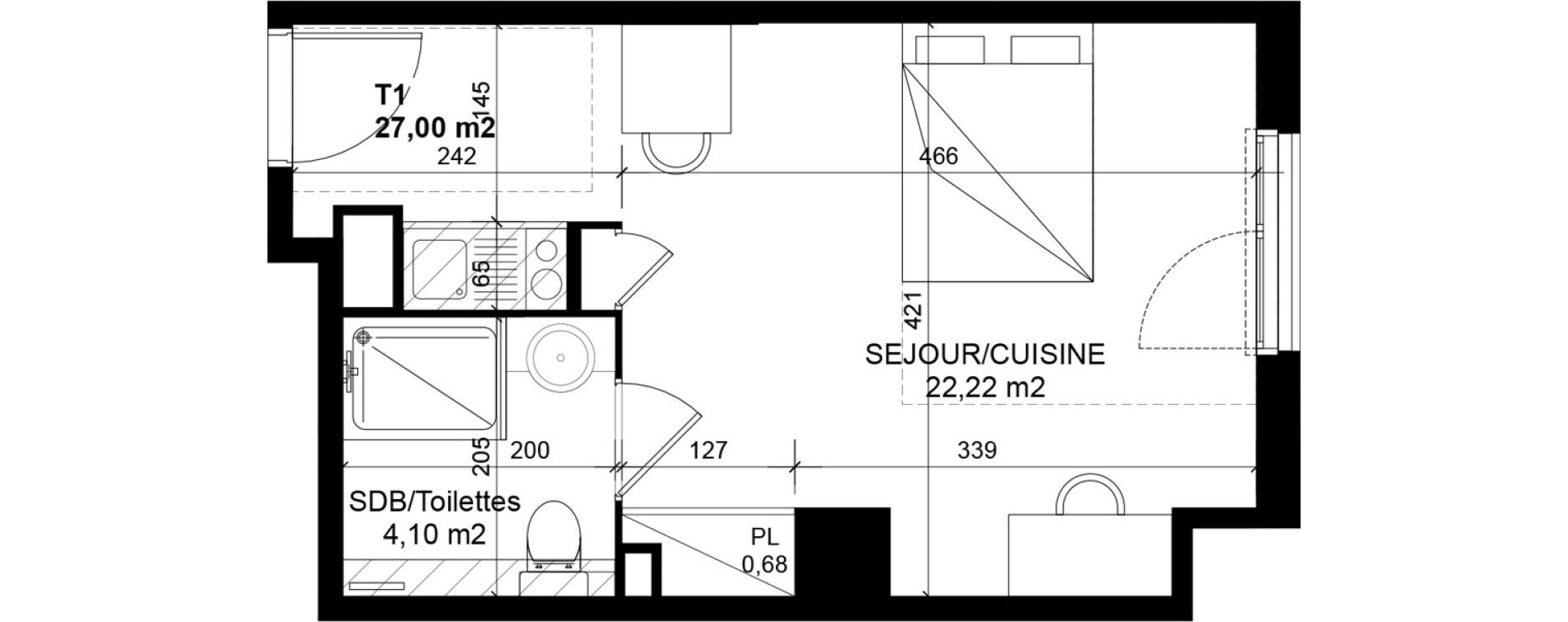 Appartement T1 de 27,00 m2 &agrave; Feyzin Les razes