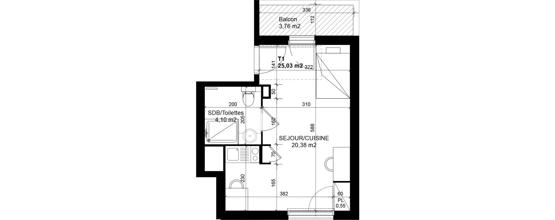Appartement T1 de 25,03 m2 &agrave; Feyzin Les razes