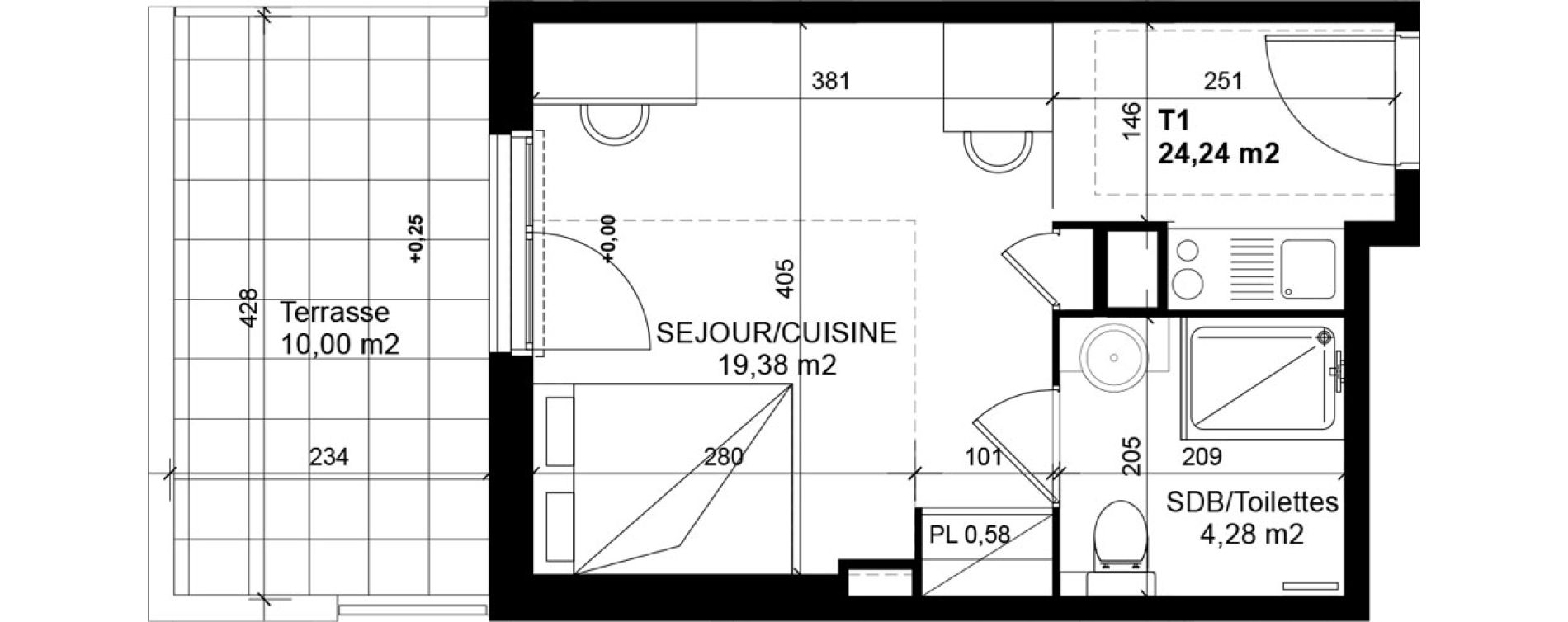 Appartement T1 de 24,24 m2 &agrave; Feyzin Les razes