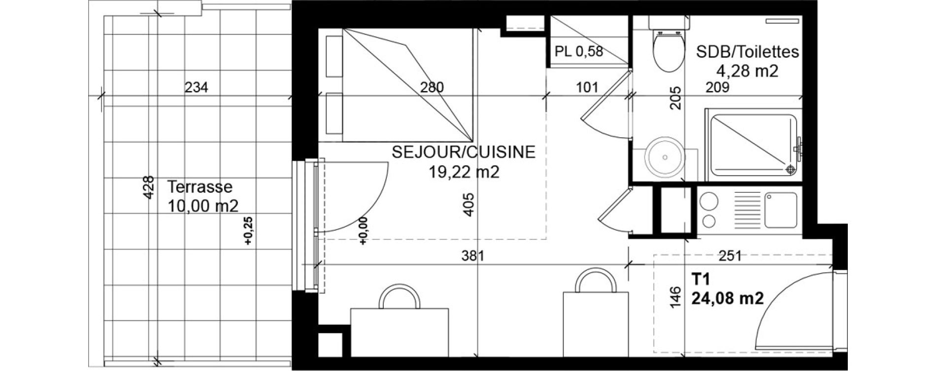 Appartement T1 de 24,08 m2 &agrave; Feyzin Les razes