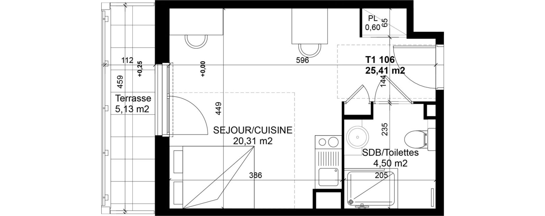 Appartement T1 de 25,41 m2 &agrave; Feyzin Les razes