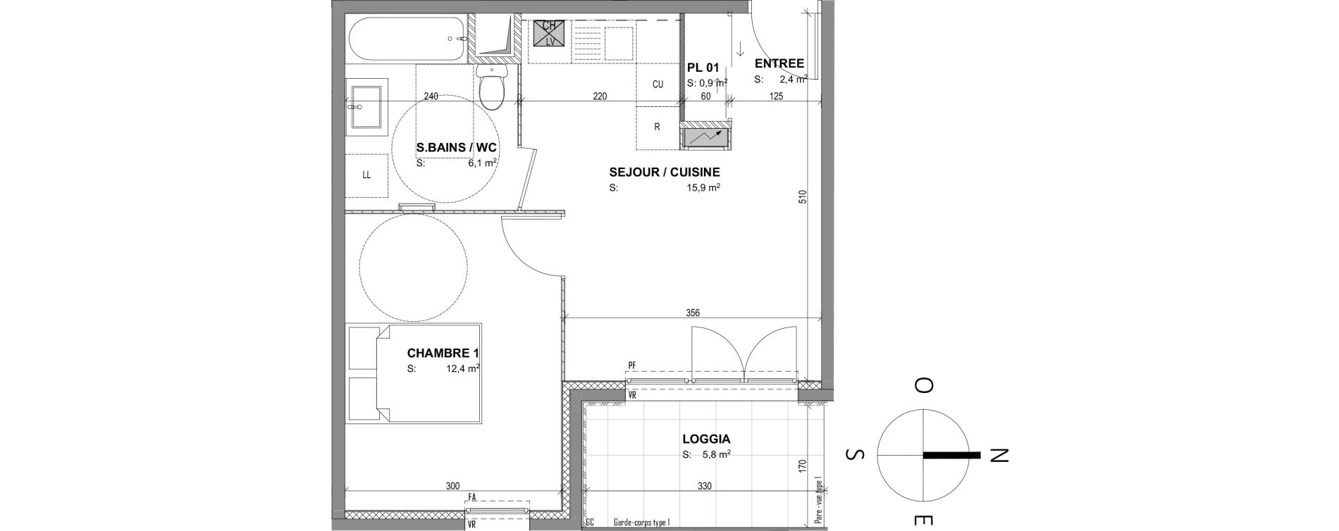 Appartement T2 de 37,70 m2 &agrave; Francheville Le bas nord