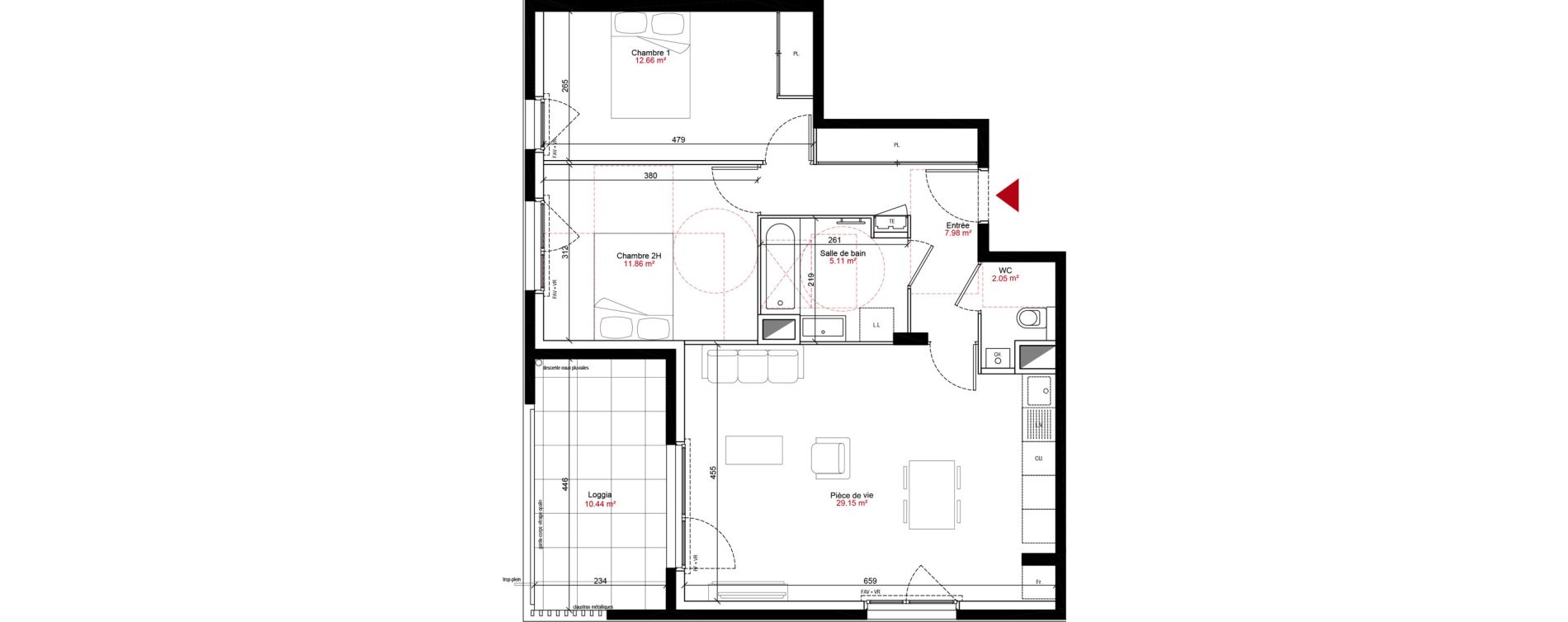 Appartement T3 de 68,81 m2 &agrave; Francheville Le bas nord