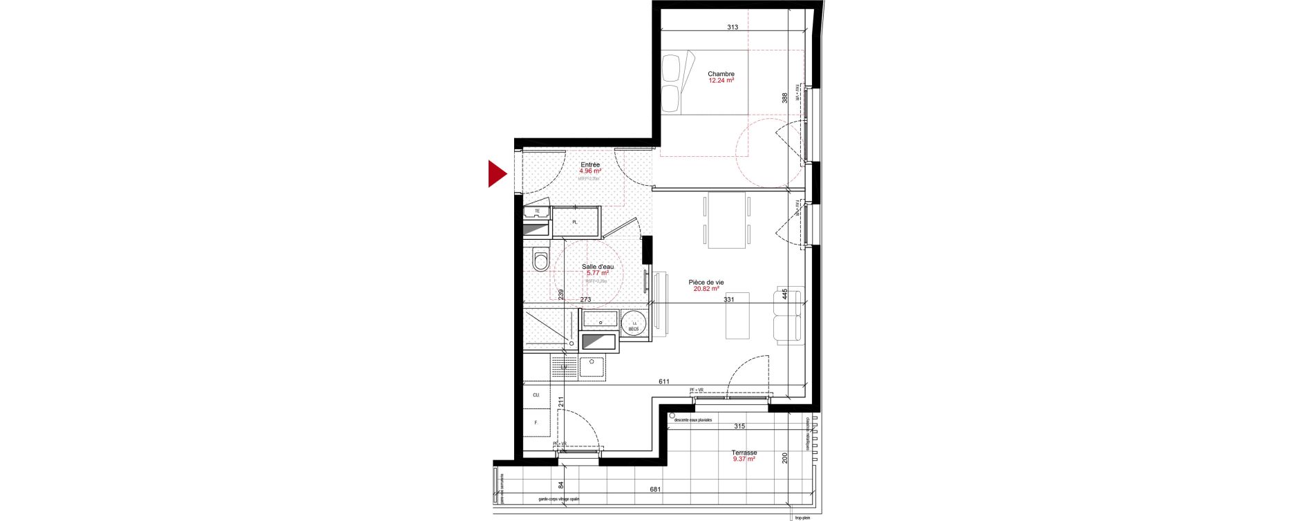 Appartement T2 de 43,79 m2 &agrave; Francheville Le bas nord