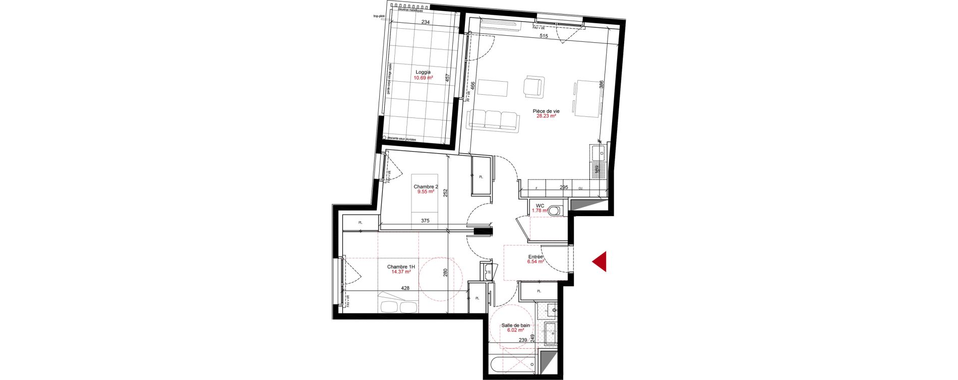 Appartement T3 de 66,49 m2 &agrave; Francheville Le bas nord