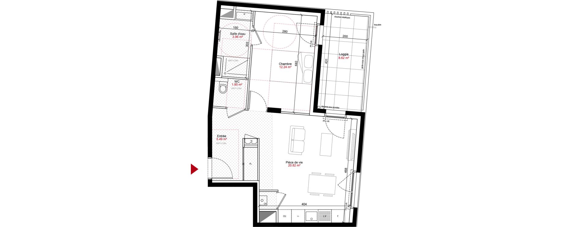 Appartement T2 de 44,36 m2 &agrave; Francheville Le bas nord