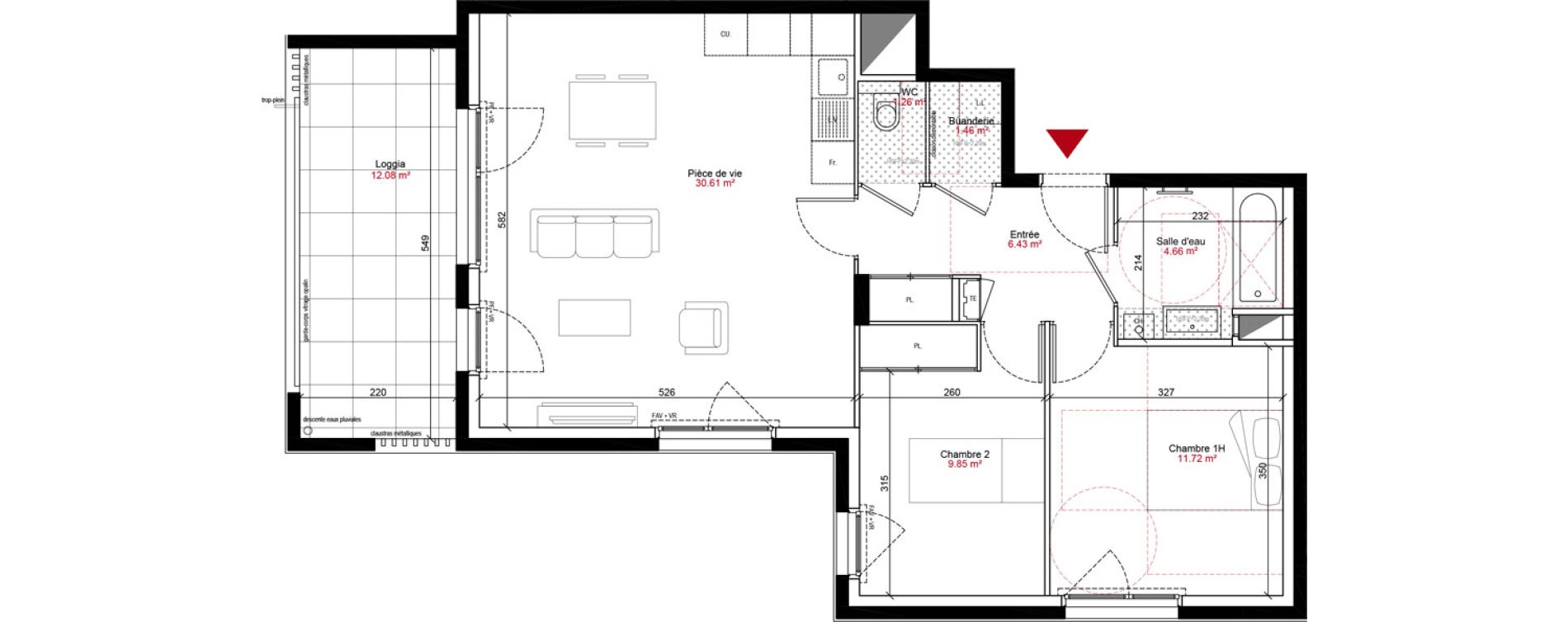 Appartement T3 de 65,99 m2 &agrave; Francheville Le bas nord