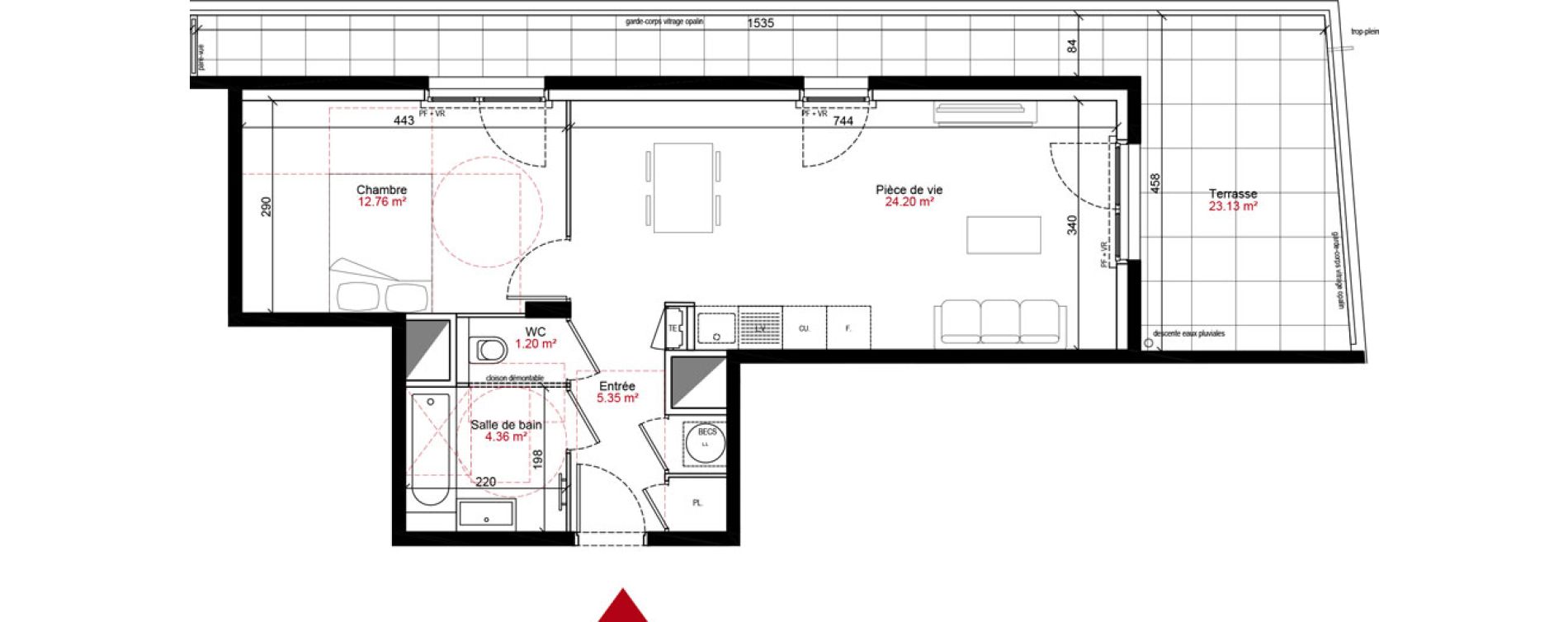 Appartement T2 de 47,87 m2 &agrave; Francheville Le bas nord