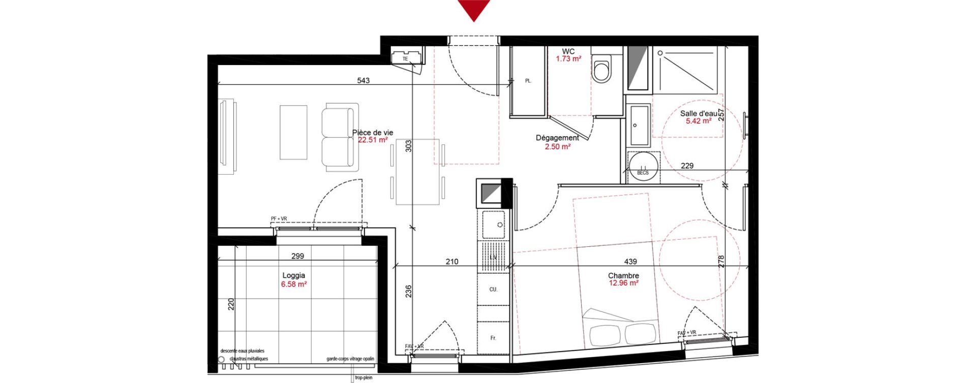 Appartement T2 de 45,12 m2 &agrave; Francheville Le bas nord