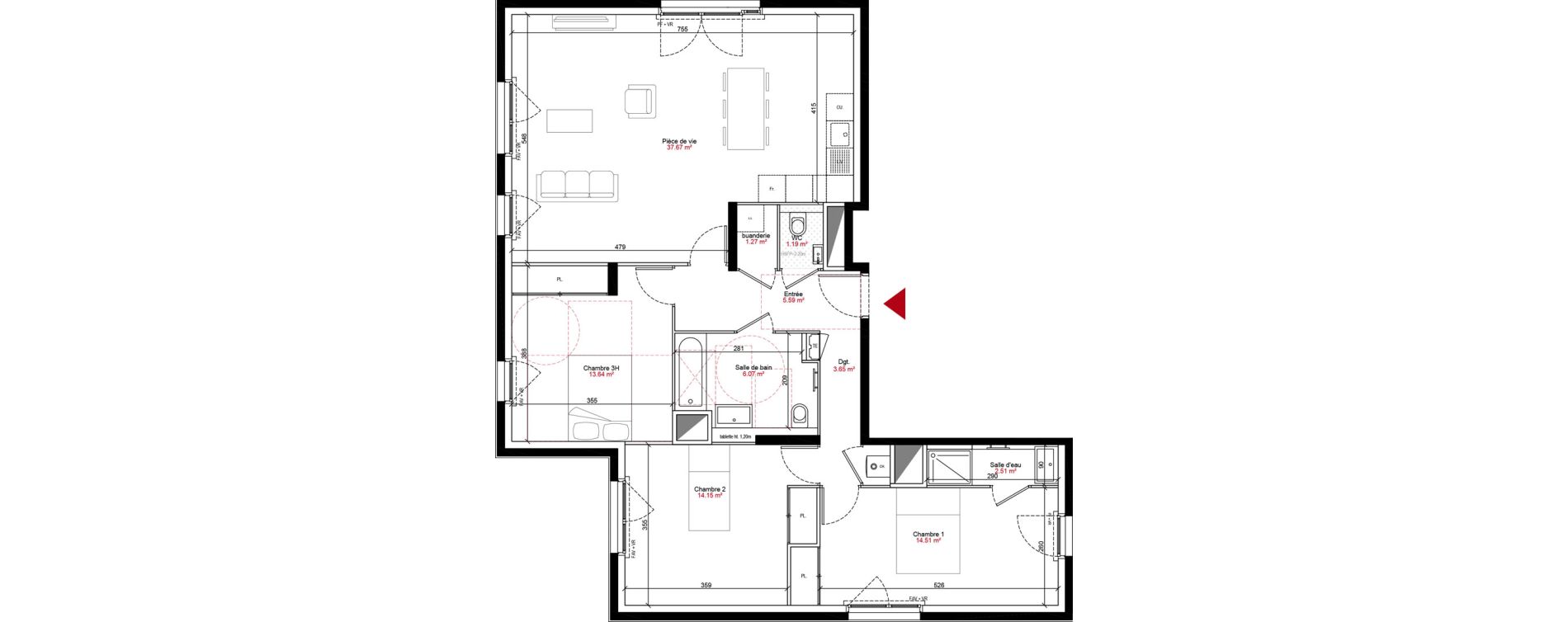Appartement T4 de 100,25 m2 &agrave; Francheville Le bas nord