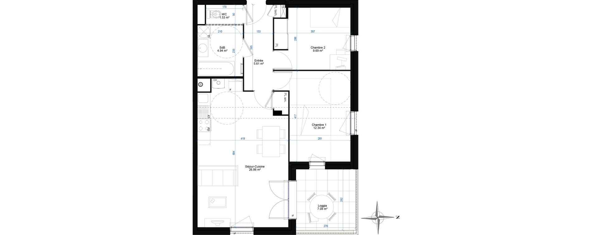 Appartement T3 de 60,97 m2 &agrave; Francheville Centre
