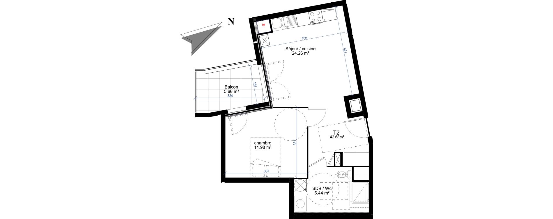 Appartement T2 de 42,68 m2 &agrave; Givors Centre
