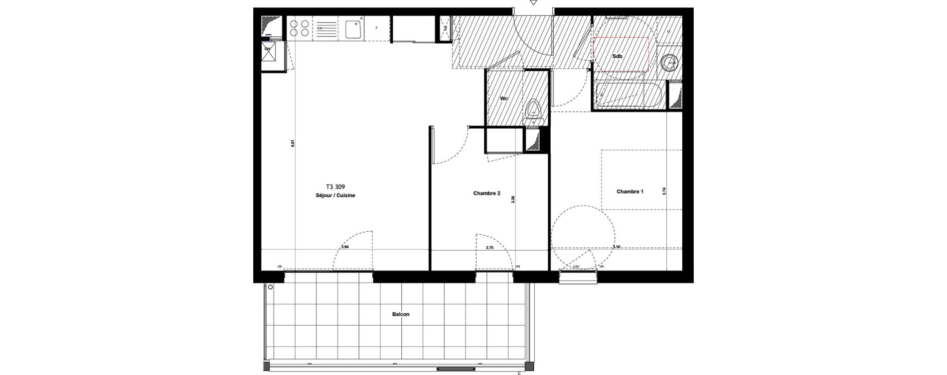 Appartement T3 de 57,11 m2 &agrave; Givors Centre