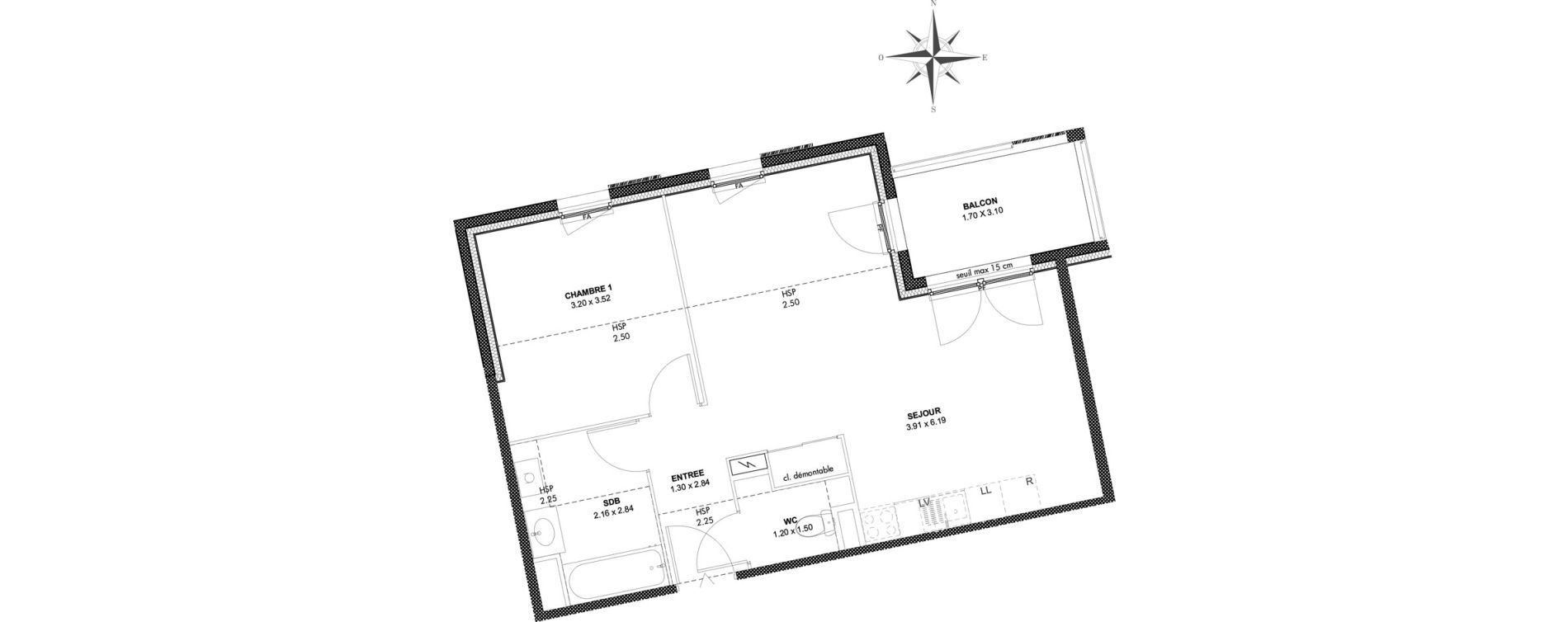 Appartement T2 de 52,59 m2 &agrave; Givors Centre ville