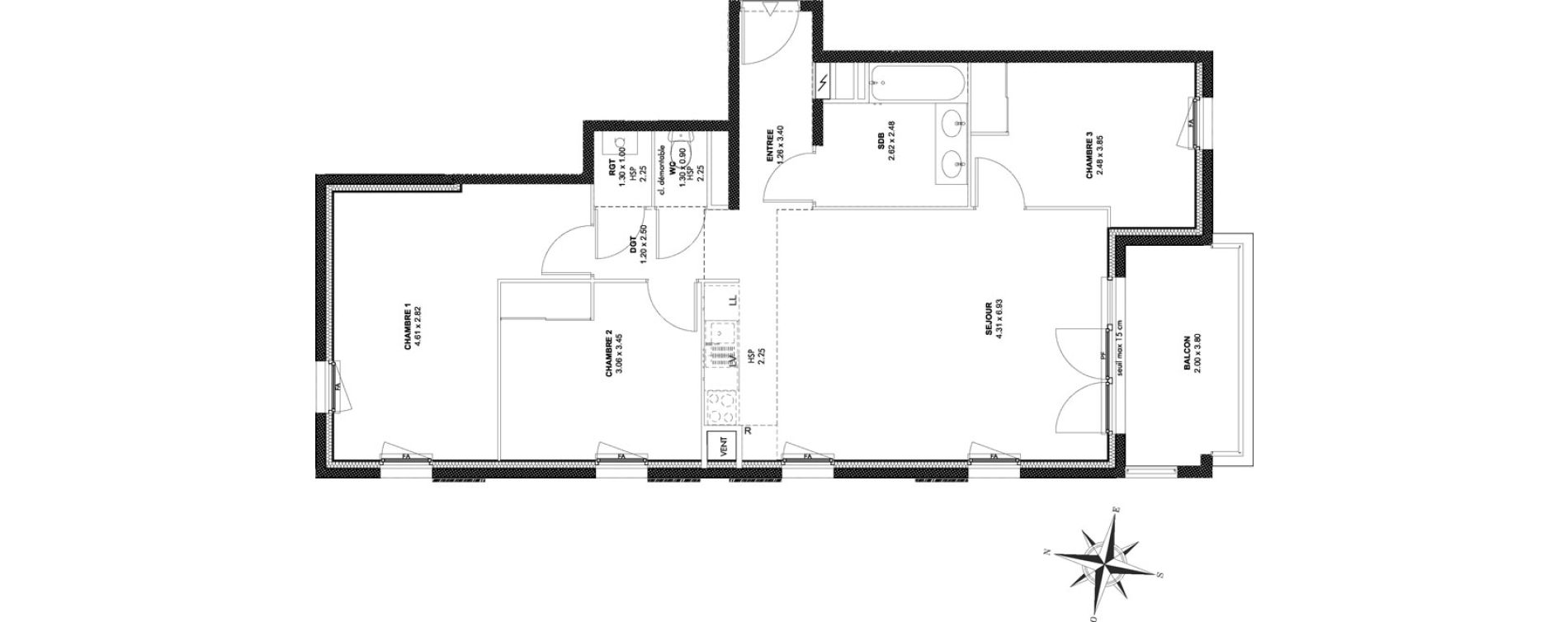 Appartement T4 de 80,53 m2 &agrave; Givors Centre ville