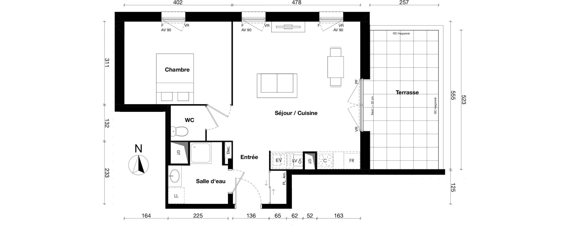 Appartement T2 de 48,61 m2 &agrave; Gleiz&eacute; Centre