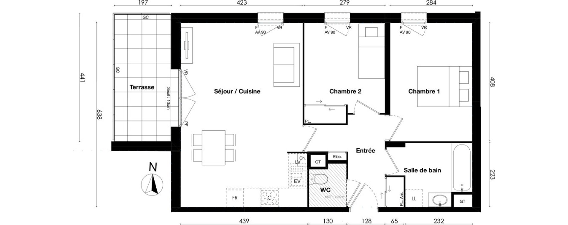 Appartement T3 de 61,57 m2 &agrave; Gleiz&eacute; Centre