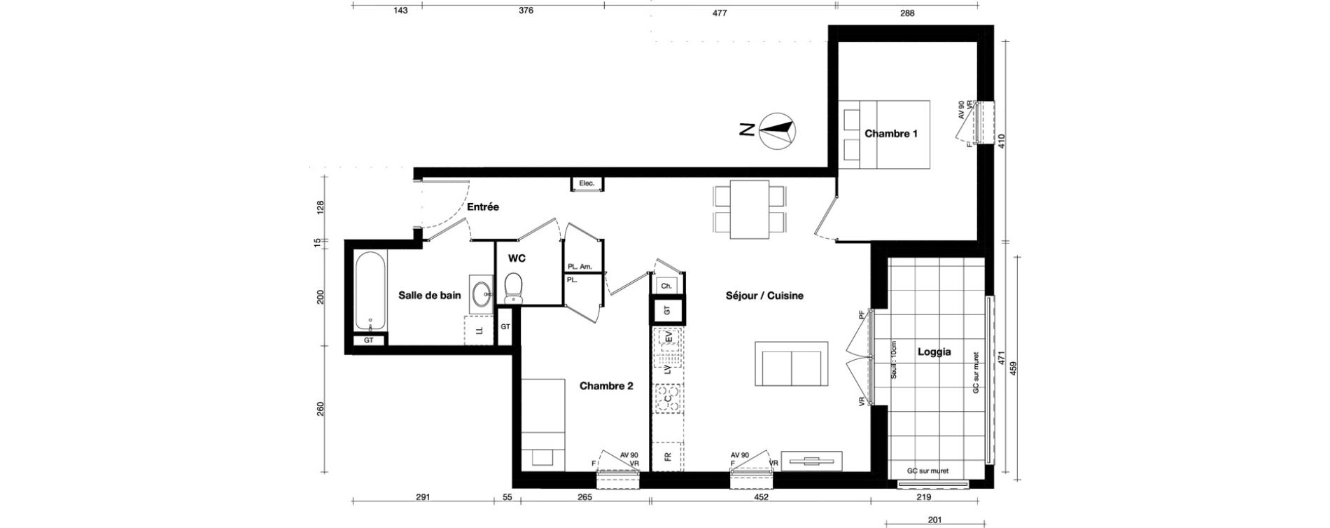 Appartement T3 de 62,80 m2 &agrave; Gleiz&eacute; Centre
