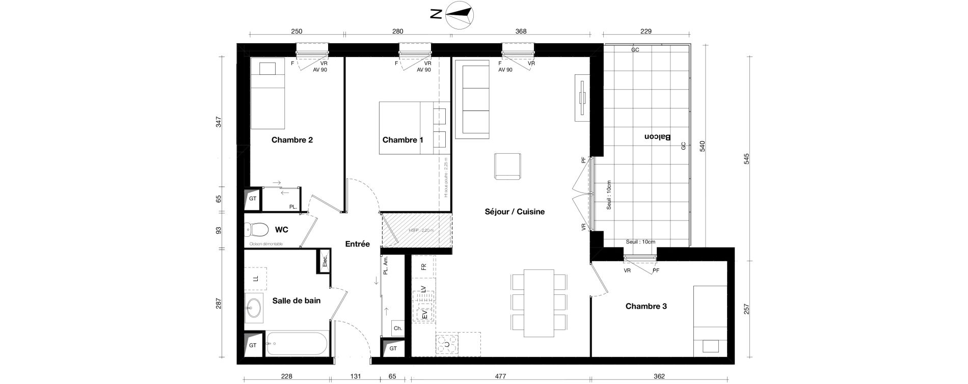 Appartement T4 de 79,66 m2 &agrave; Gleiz&eacute; Centre