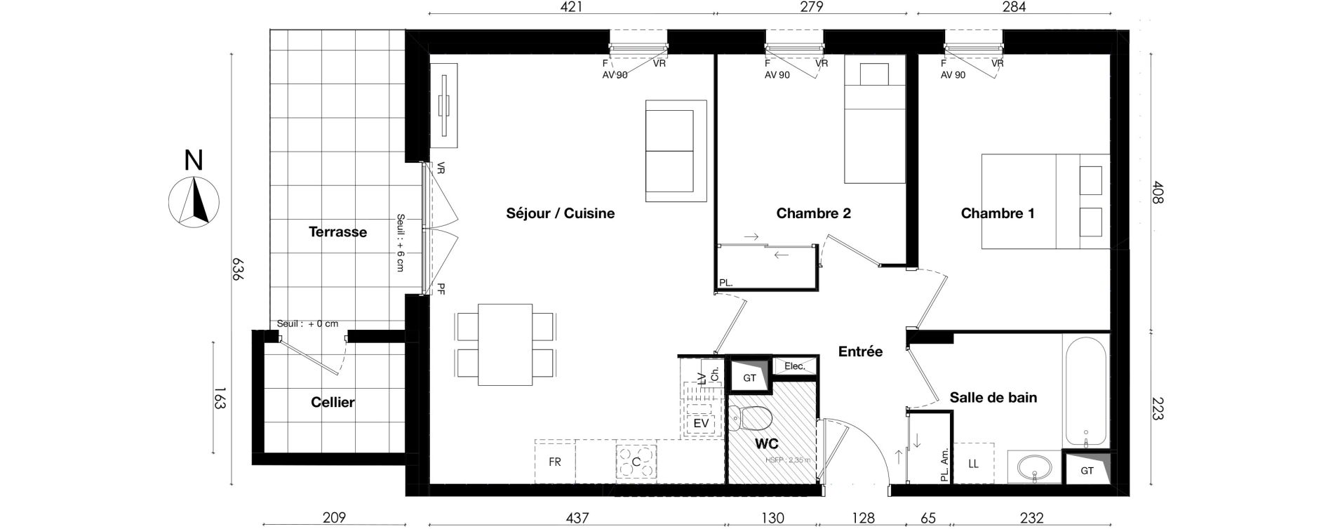 Appartement T3 de 61,25 m2 &agrave; Gleiz&eacute; Centre