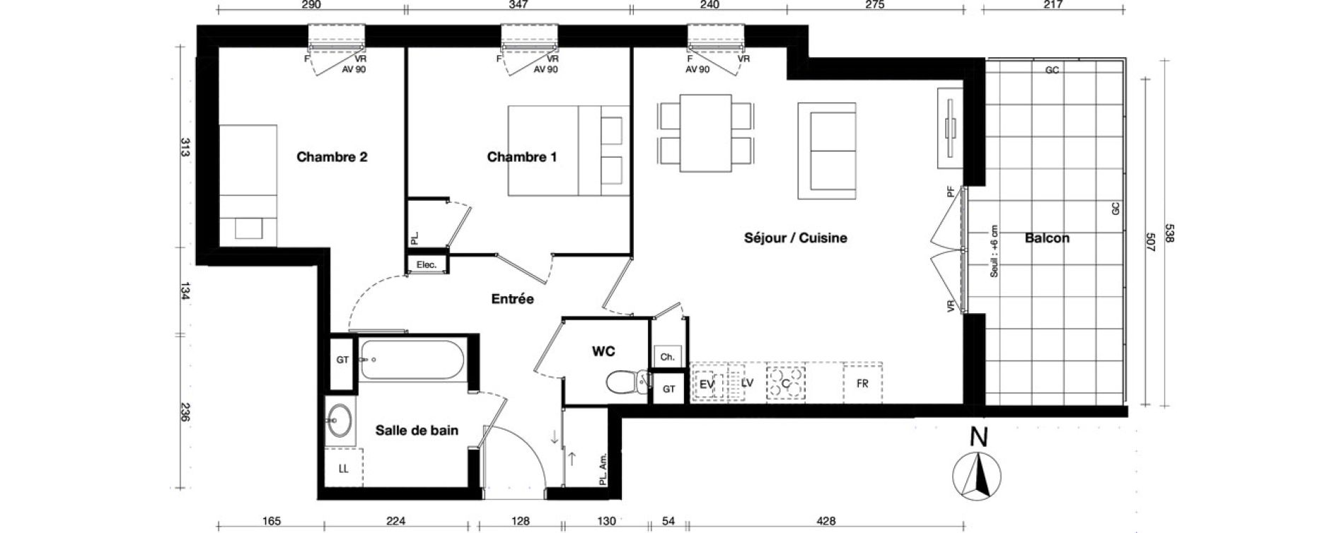Appartement T3 de 62,59 m2 &agrave; Gleiz&eacute; Centre