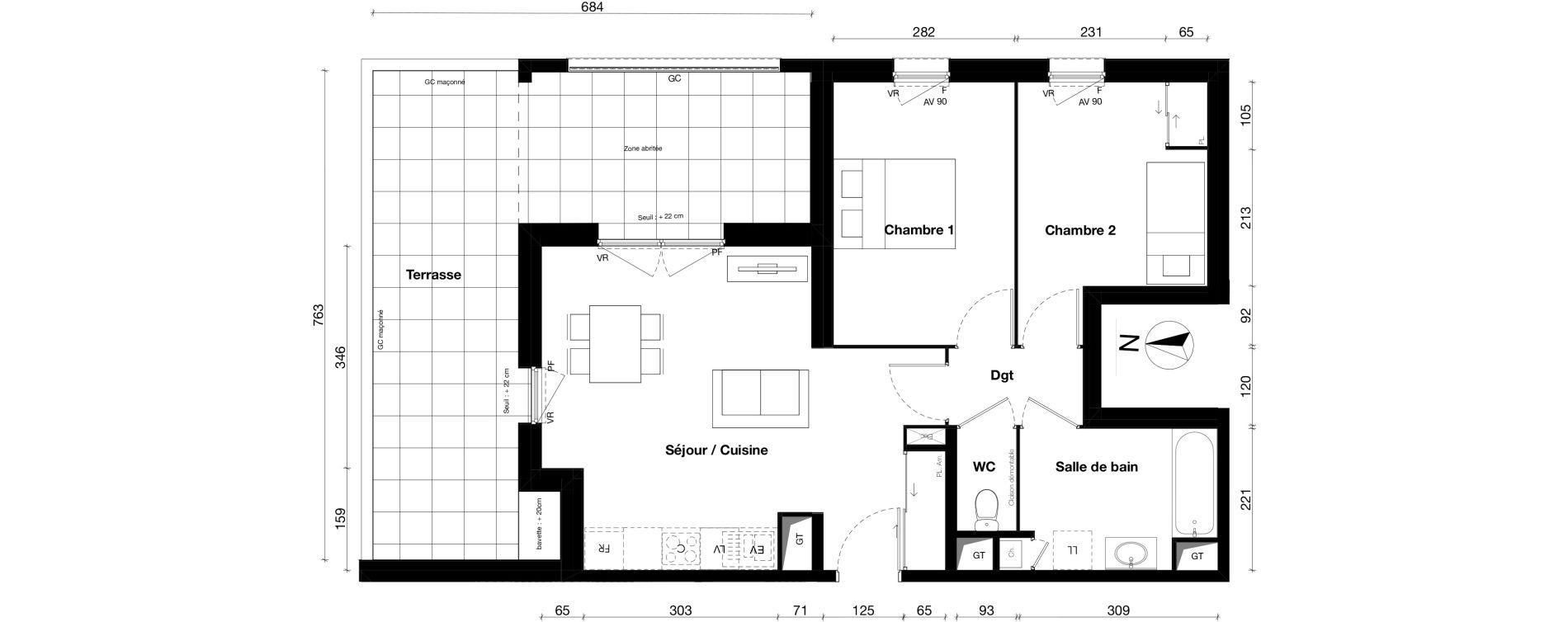 Appartement T3 de 59,05 m2 &agrave; Gleiz&eacute; Centre