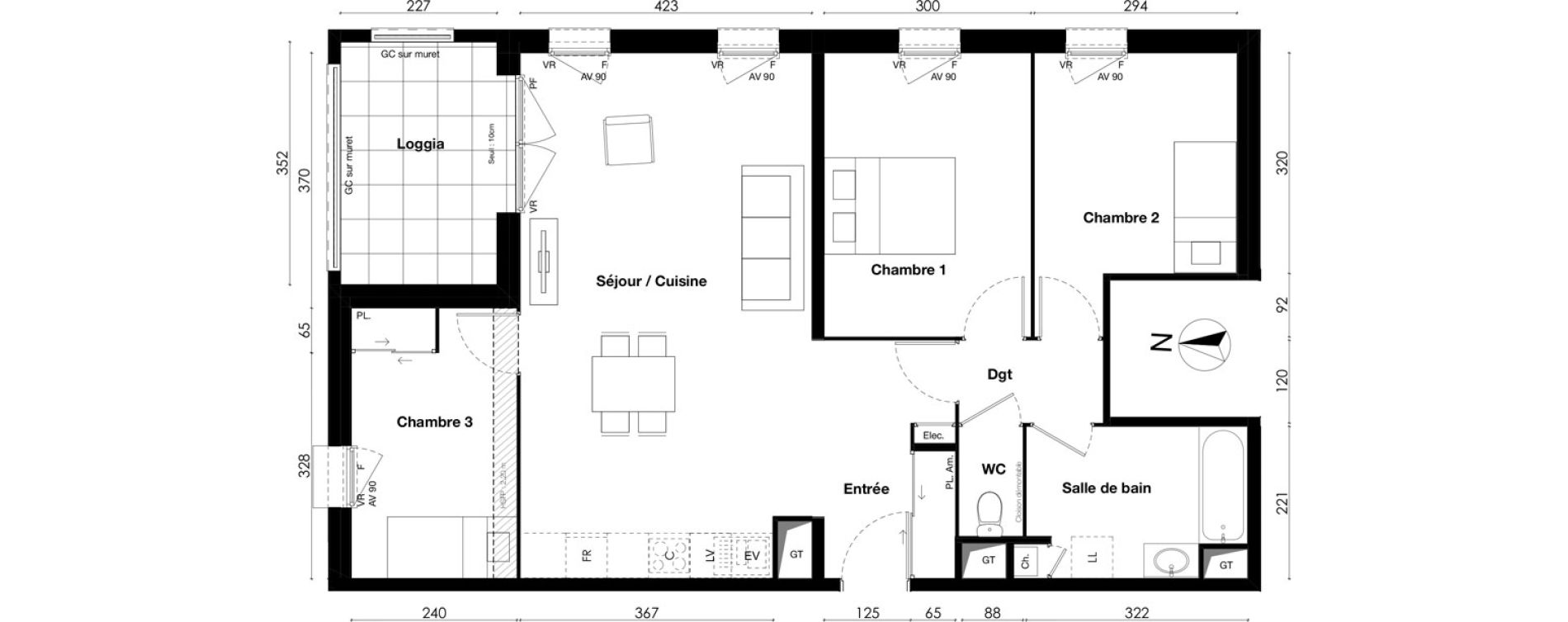 Appartement T4 de 81,55 m2 &agrave; Gleiz&eacute; Centre