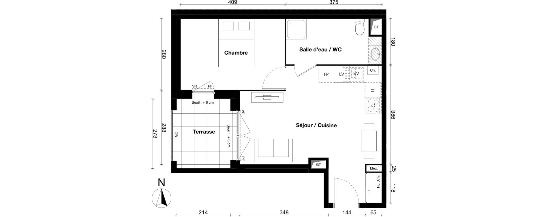 Appartement T2 de 40,38 m2 &agrave; Gleiz&eacute; Centre